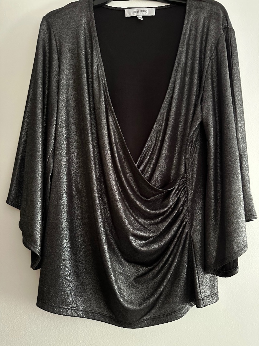 Black Metallic Peekaboo Jones New York Blouse Women's Size XL